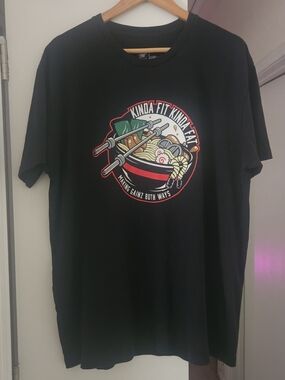 Kinda Fit Kinda Fat T-Shirt Mens XL Black Ramen Workout Gym Dumbell Jump Rope